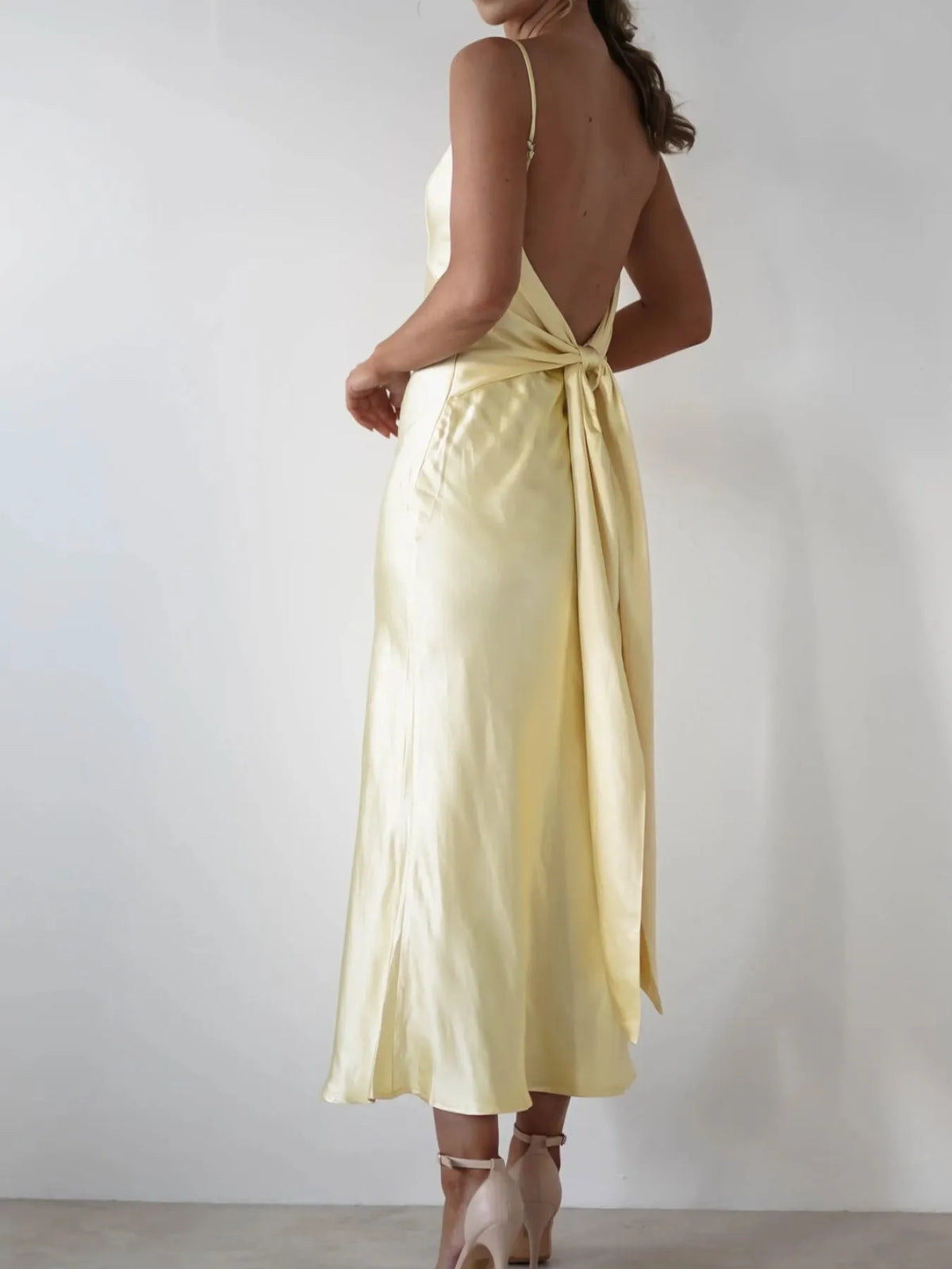 satin backless cami dress waist detail