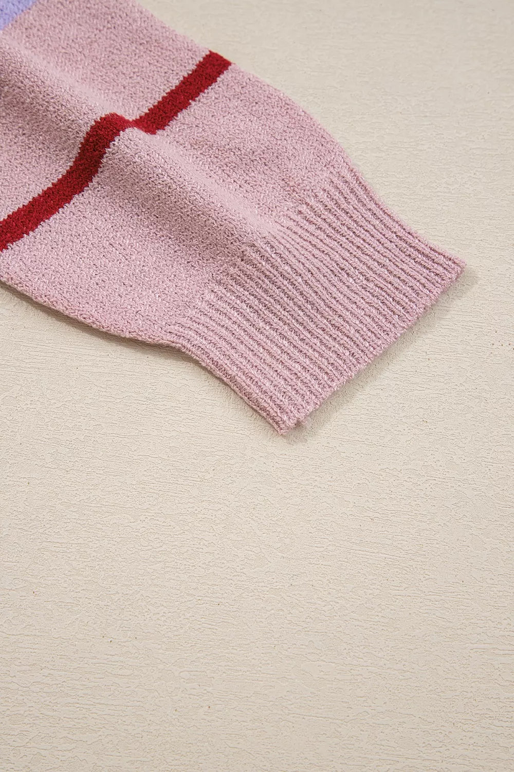 striped drop shoulder long sleeve sweater dusty pink neckline detail
