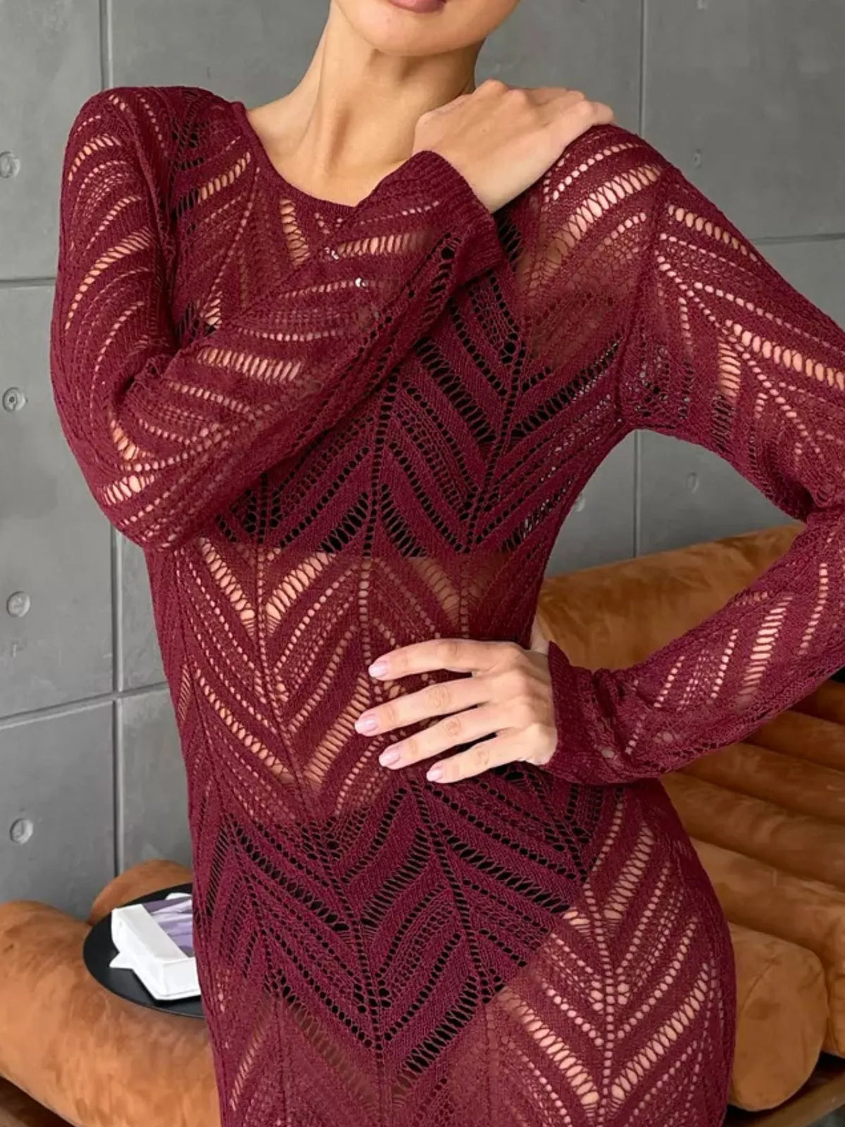 openwork knit long sleeve cover up maxi dress styled outfit