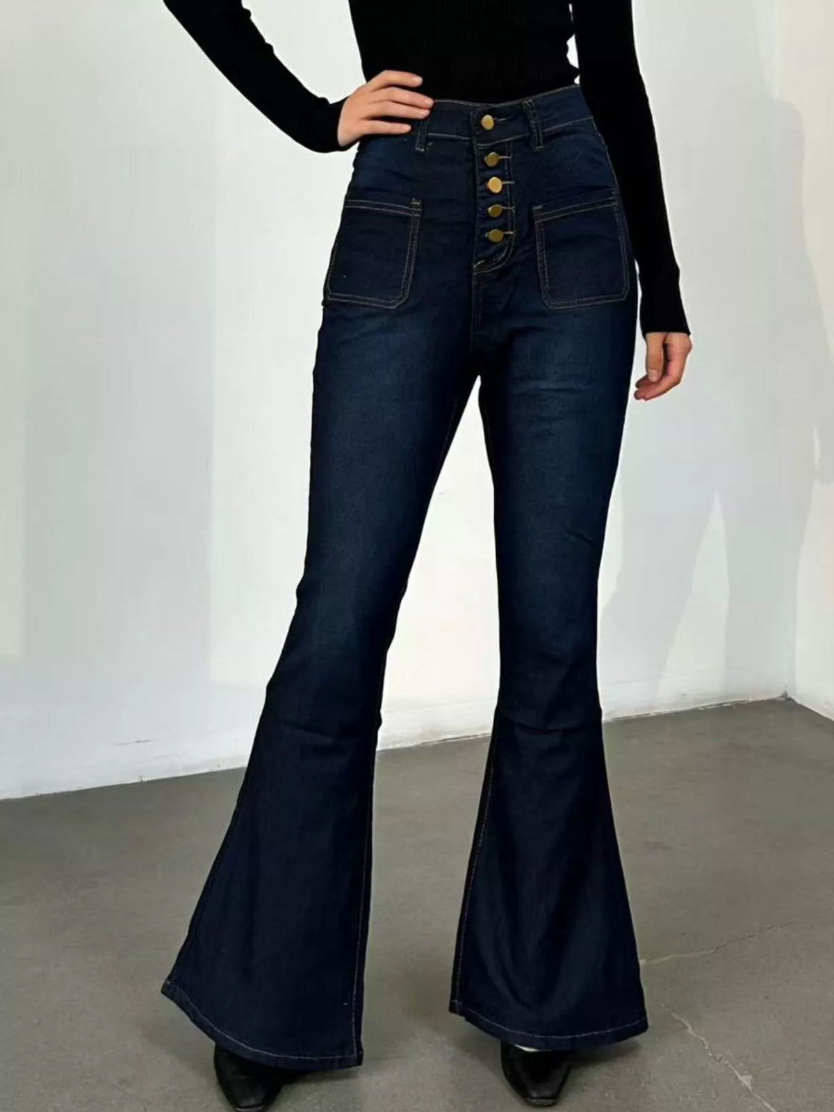 High Waist Button Fly Flare Jeans Plus Size, view 12