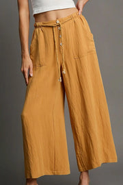 Umgee Full Size Rope Drawstring Wide Leg Pants Plus Size Mustard - Fashorio