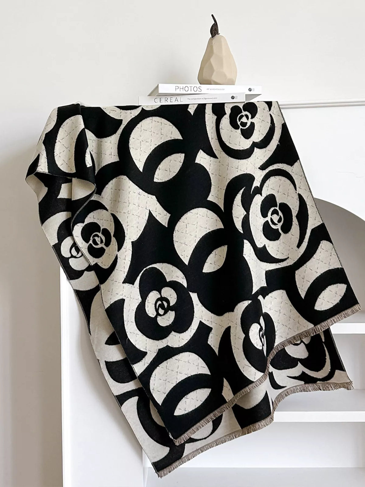 Blossom print winter scarf shown folded