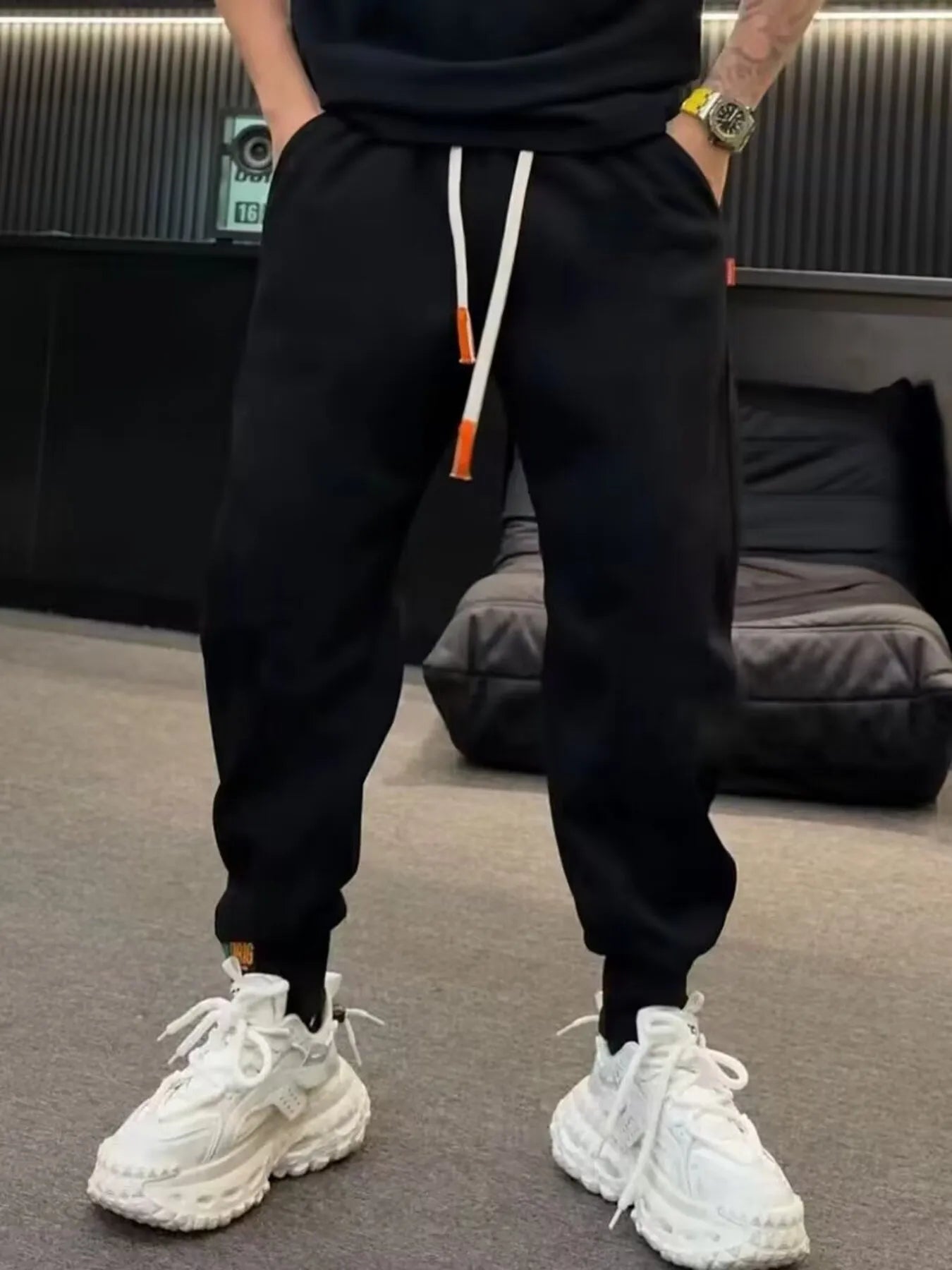 Men's Plus Size Casual Drawstring Joggers Black - Fashorio