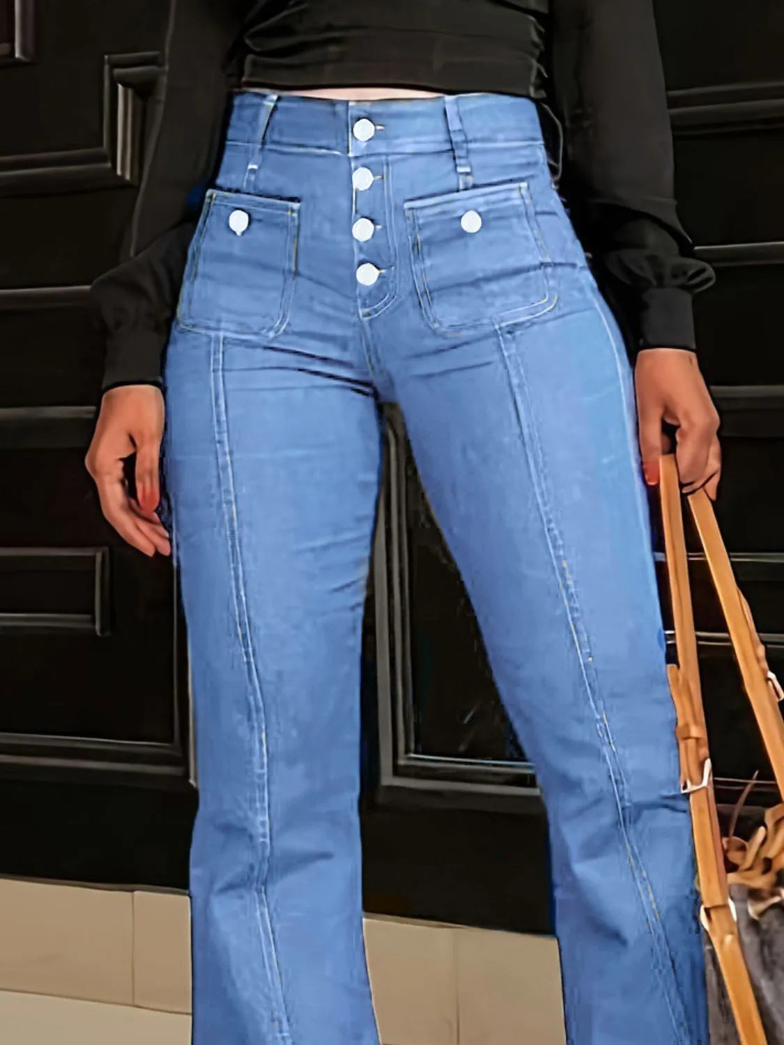 High Stretch Flare Jeans with Pockets, view 8