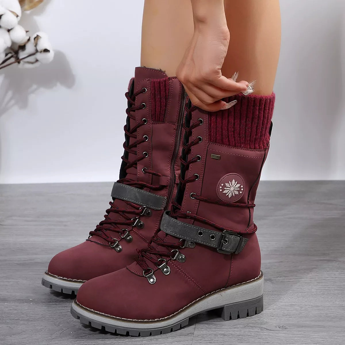 Lace Up Block Heel Boots full length view