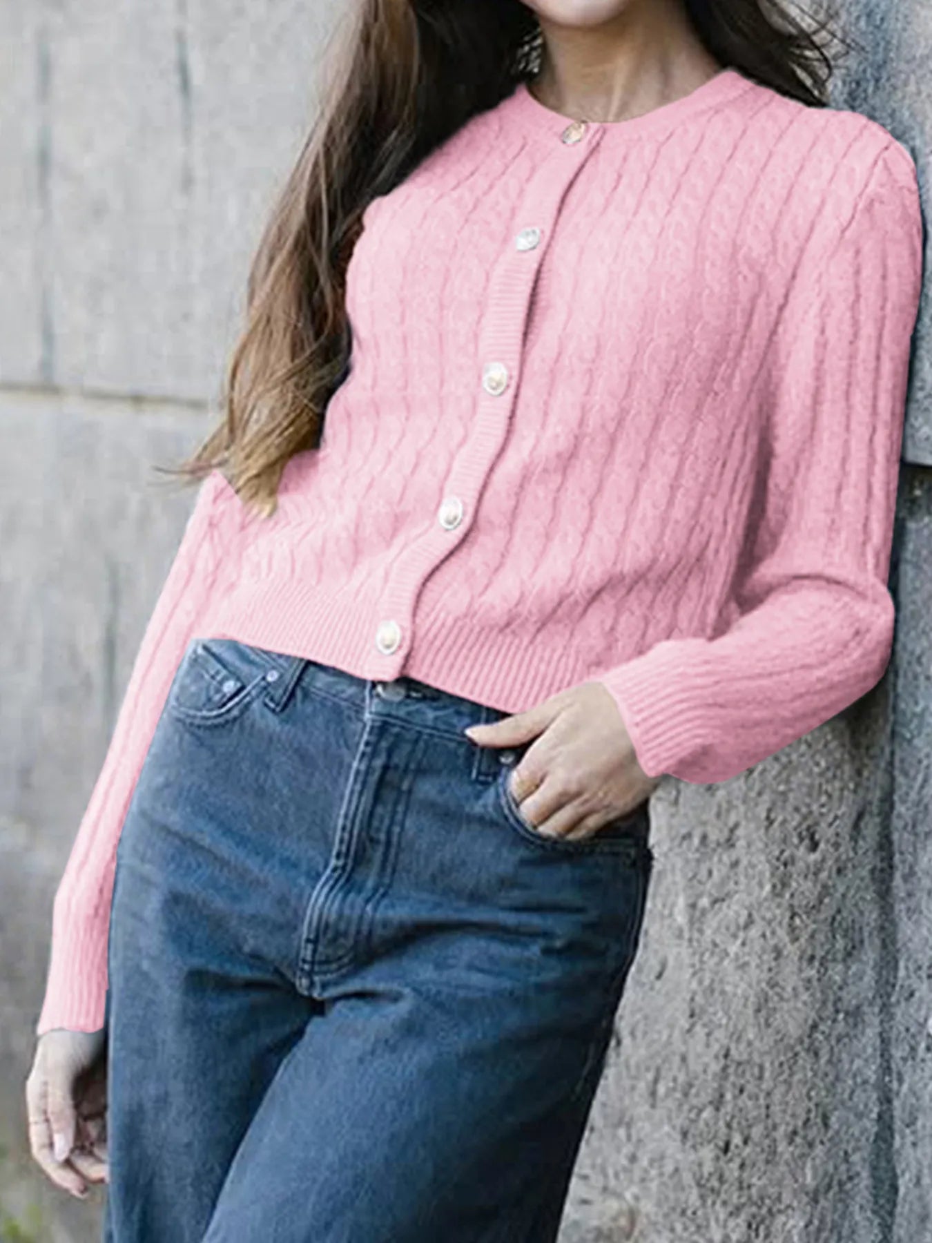 Cable Knit Button-Up Cardigan - Fashorio