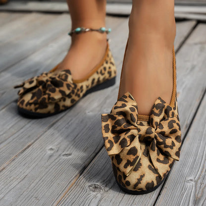 Leopard Bow Flat Slip-Ons Leopard - Fashorio