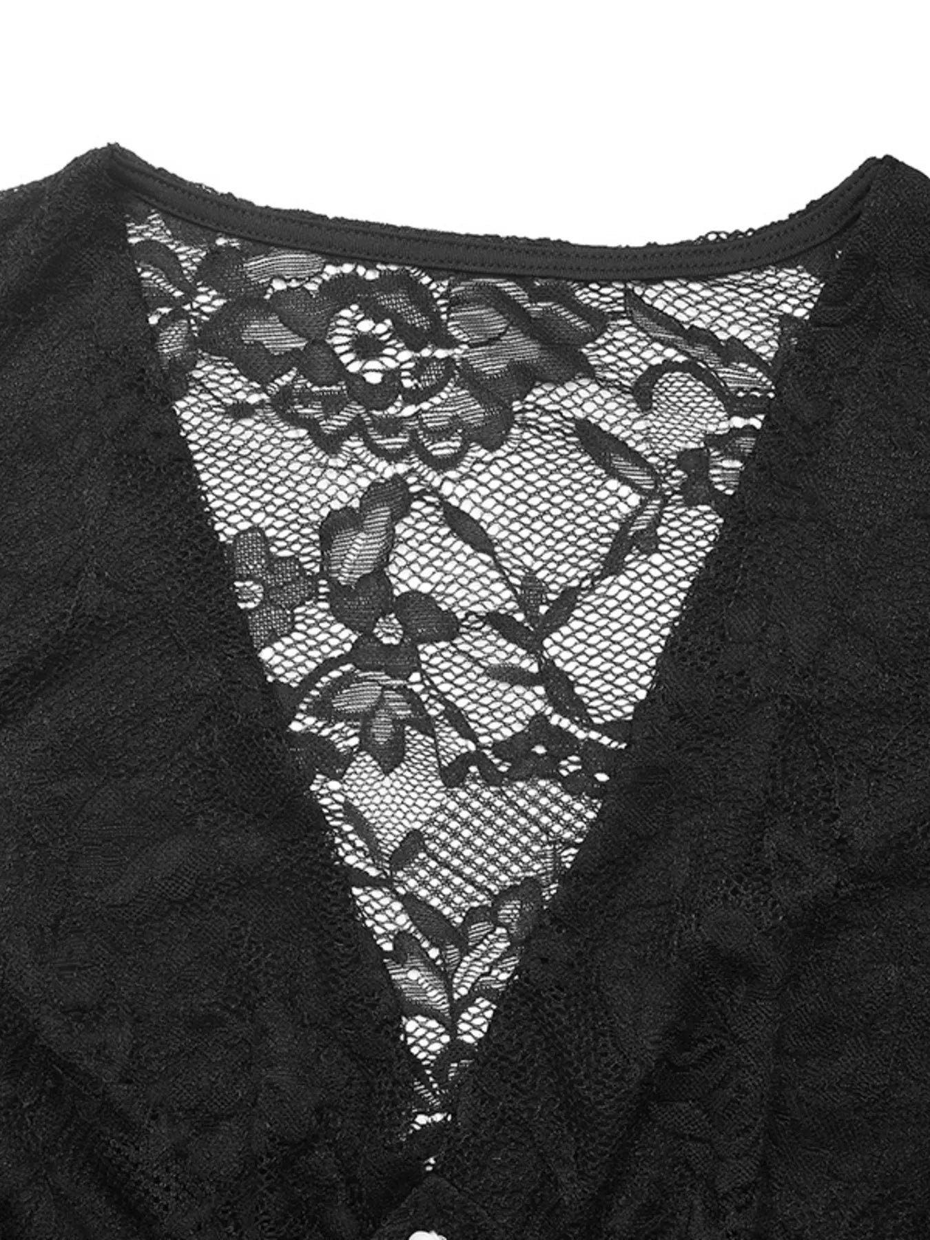 Lace Long Sleeve V-Neck Bodysuit - Fashorio