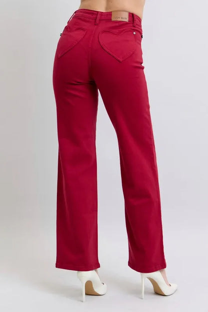 Judy Blue Full Size High Waist Heart Shaped Back Pockets 90's Straight Jeans Plus Size - Fashorio