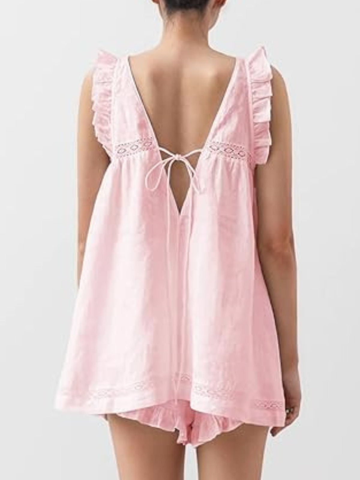 Ruffle Trim V Neck Top and Shorts Two Piece Set, view 11