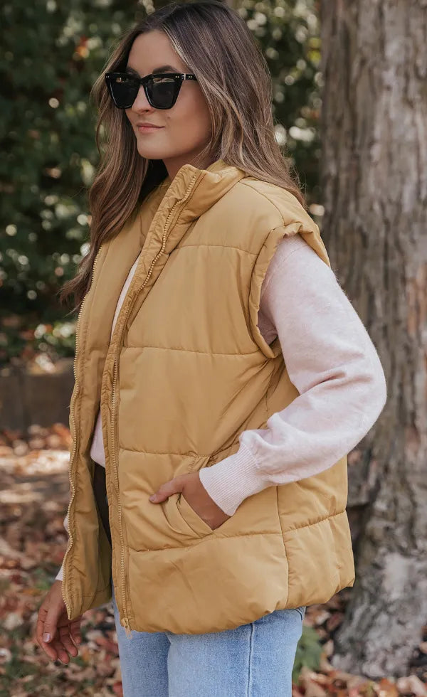 Zip Up Vest Coat with Pockets - Fashorio
