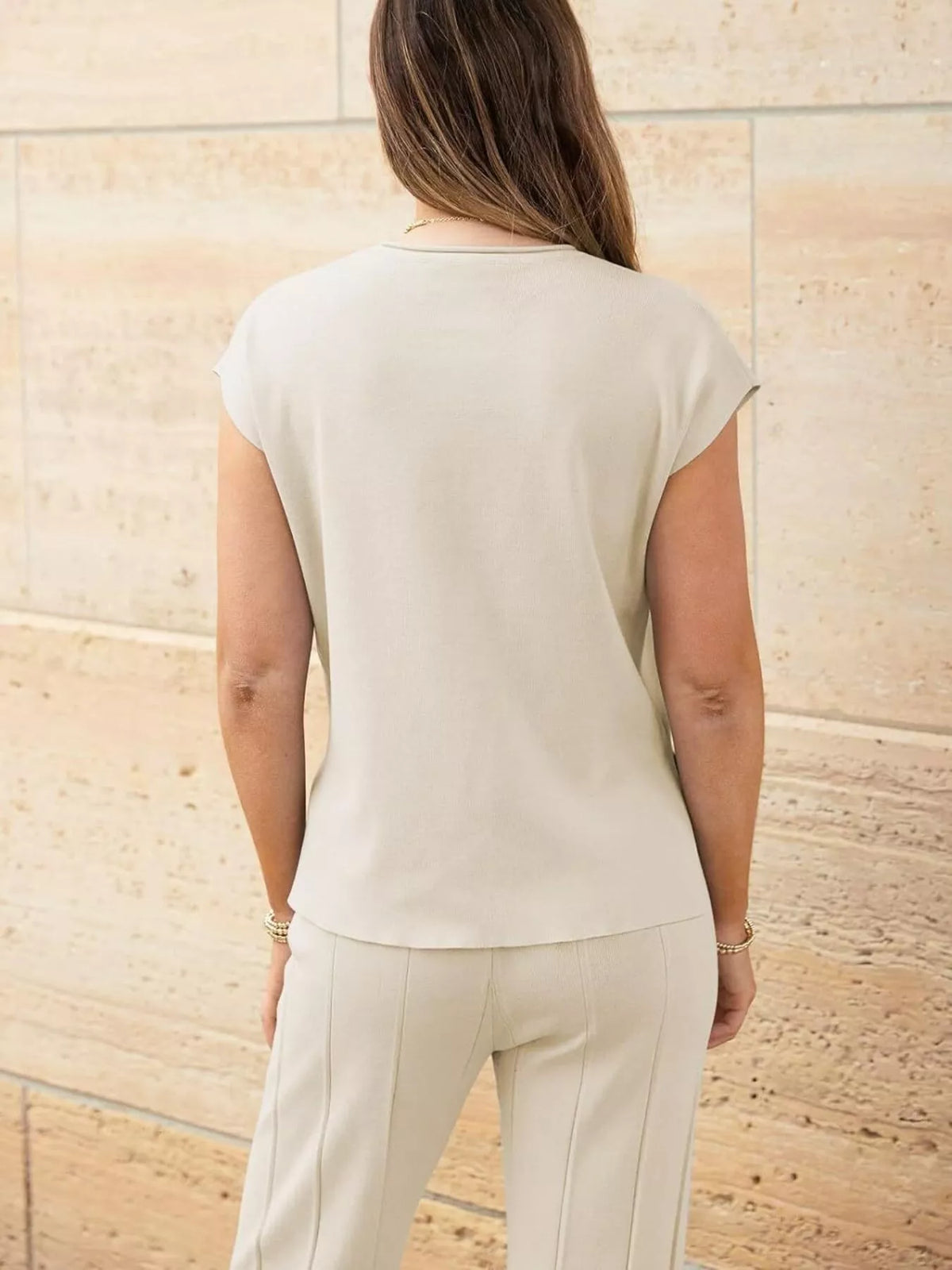 Coordinated knit pants set back view