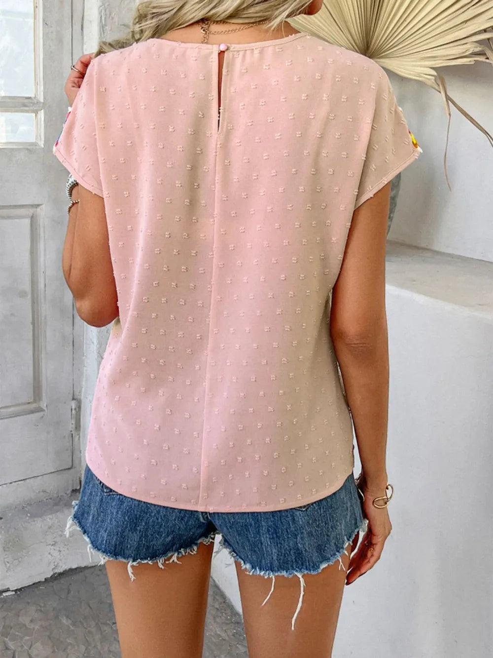Devine Swiss Dot Crochet Short Sleeve Top, view 10