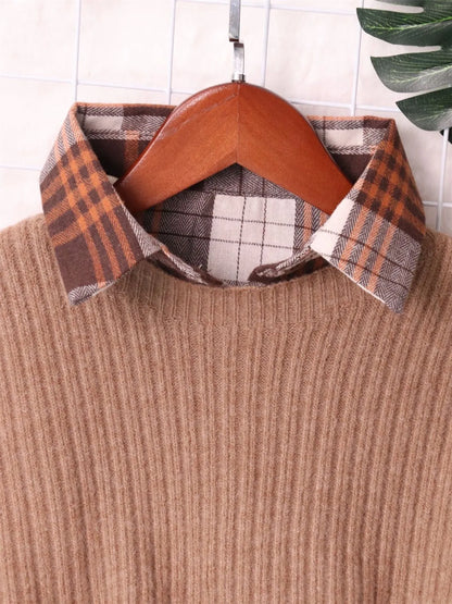 Plaid Long Sleeve Sweater Dress - Fashorio