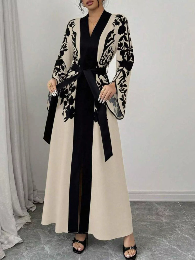 printed tie waist maxi dress front view