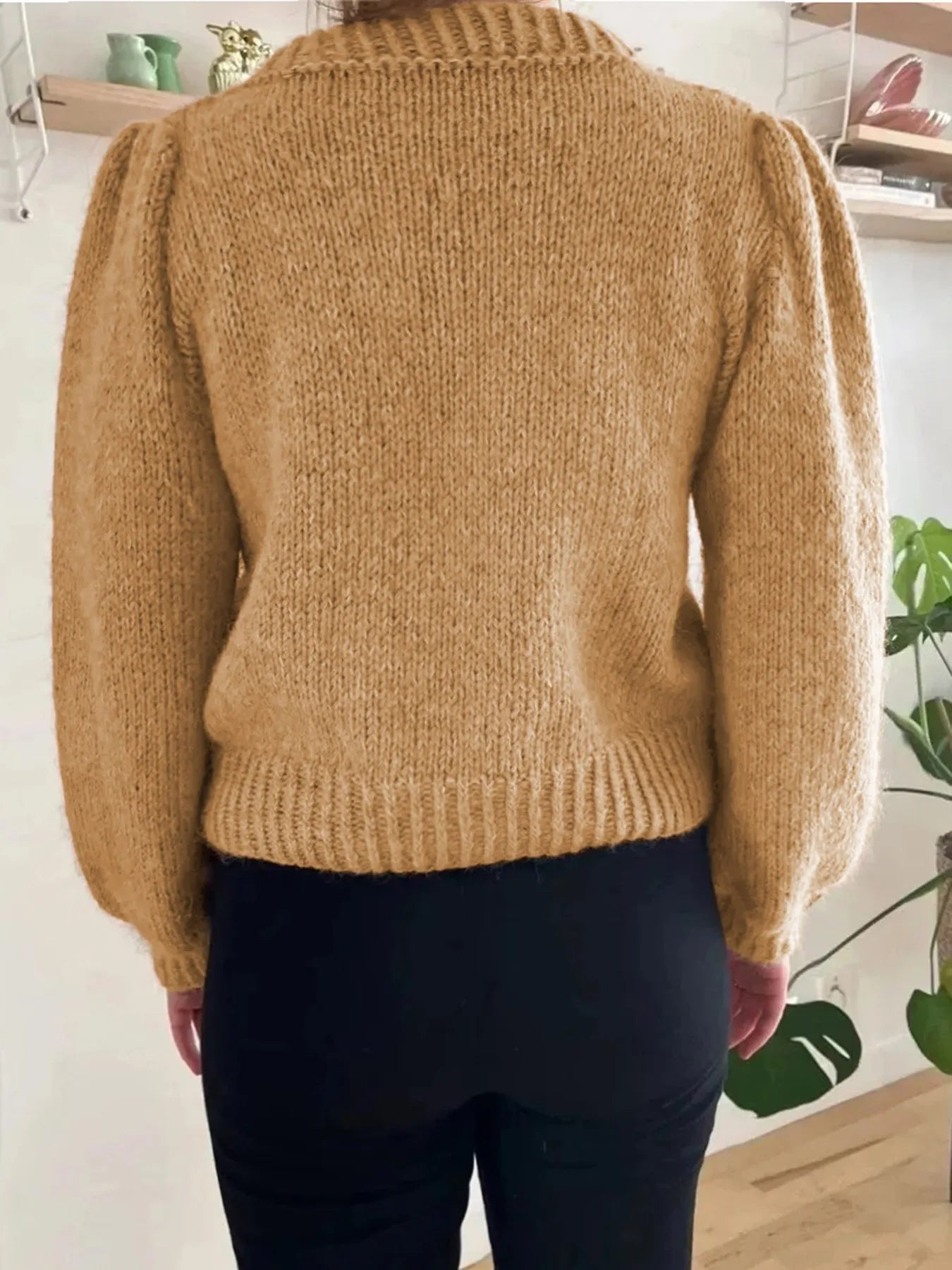 Textured Knit Round Neck Long Sleeve Sweater - Fashorio