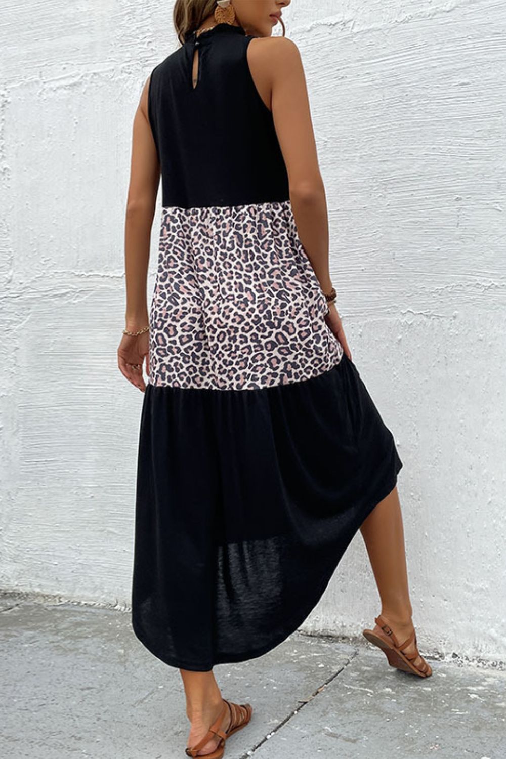 Perfee Leopard Contrast Sleeveless Maxi Dress - Fashorio