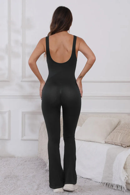 Scoop Neck Wide Strap Active Jumpsuit - Fashorio