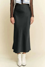 Davi & Dani Black / S Davi & Dani High Waist Midi Skirt