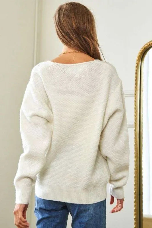 Davi & Dani Davi & Dani Flower Embroidered Button Up Long Sleeve Cardigan