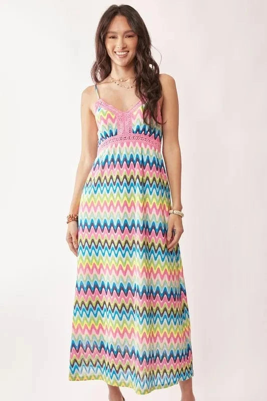 Davi & Dani dresses Davi & Dani Multi Color Crochet Lace Midi Dress