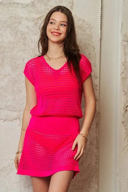 Davi & Dani dresses Davi & Dani Sleeveless V Neck Mesh Knit Cover Up Dress