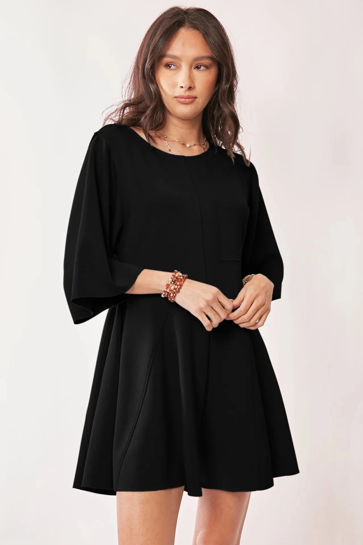 Davi & Dani Jumpsuits & Rompers BLACK / S Davi & Dani Solid Draped Sleeve Ties Back Skort Romper