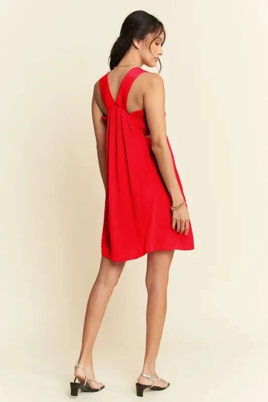 Davi & Dani Mini Dresses Davi & Dani Washed Satin Cutout Skirt Bandeau Mini Dress