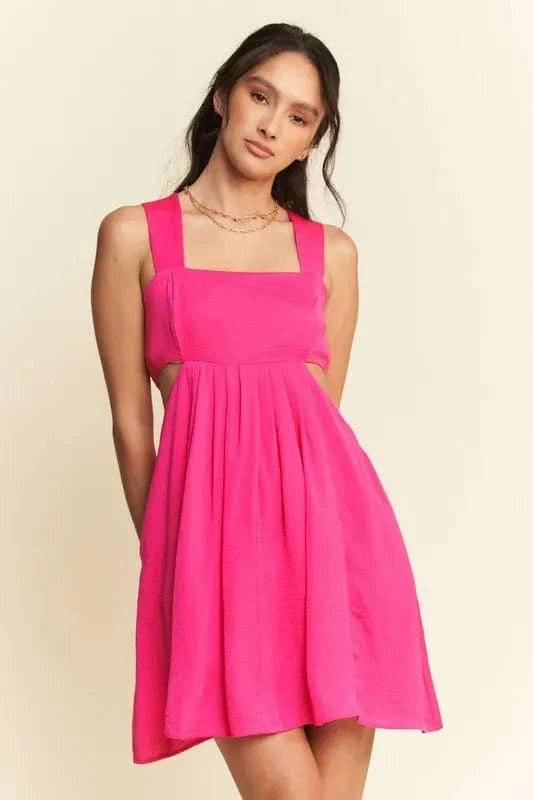 Davi & Dani Mini Dresses Hot Pink / S Davi & Dani Washed Satin Cutout Skirt Bandeau Mini Dress