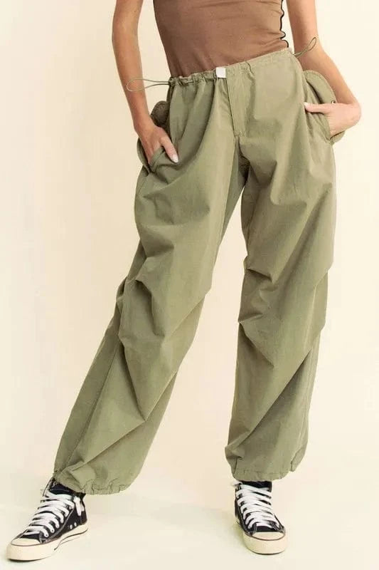 Davi & Dani Olive Green / S Davi & Dani Drawstring Baggy Pants with Pockets