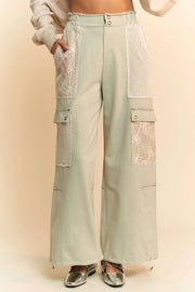 Davi & Dani SAGE / S Davi & Dani Lace Patchwork Bottom Opening Adjustable Pants