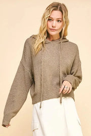 Davi & Dani Sweater Dresses Camel / S Davi & Dani Drop Shoulder Long Sleeve Hooded Sweater