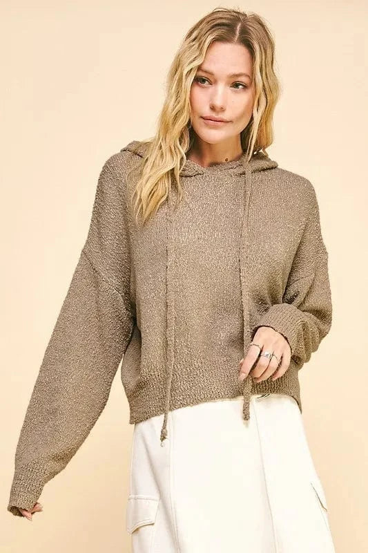 Davi & Dani Sweater Dresses Camel / S Davi & Dani Drop Shoulder Long Sleeve Hooded Sweater