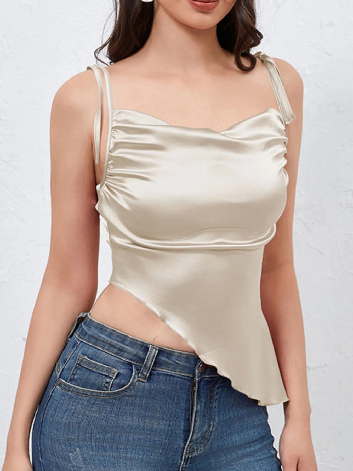 Asymmetrical Tie Shoulder Cami - Fashorio