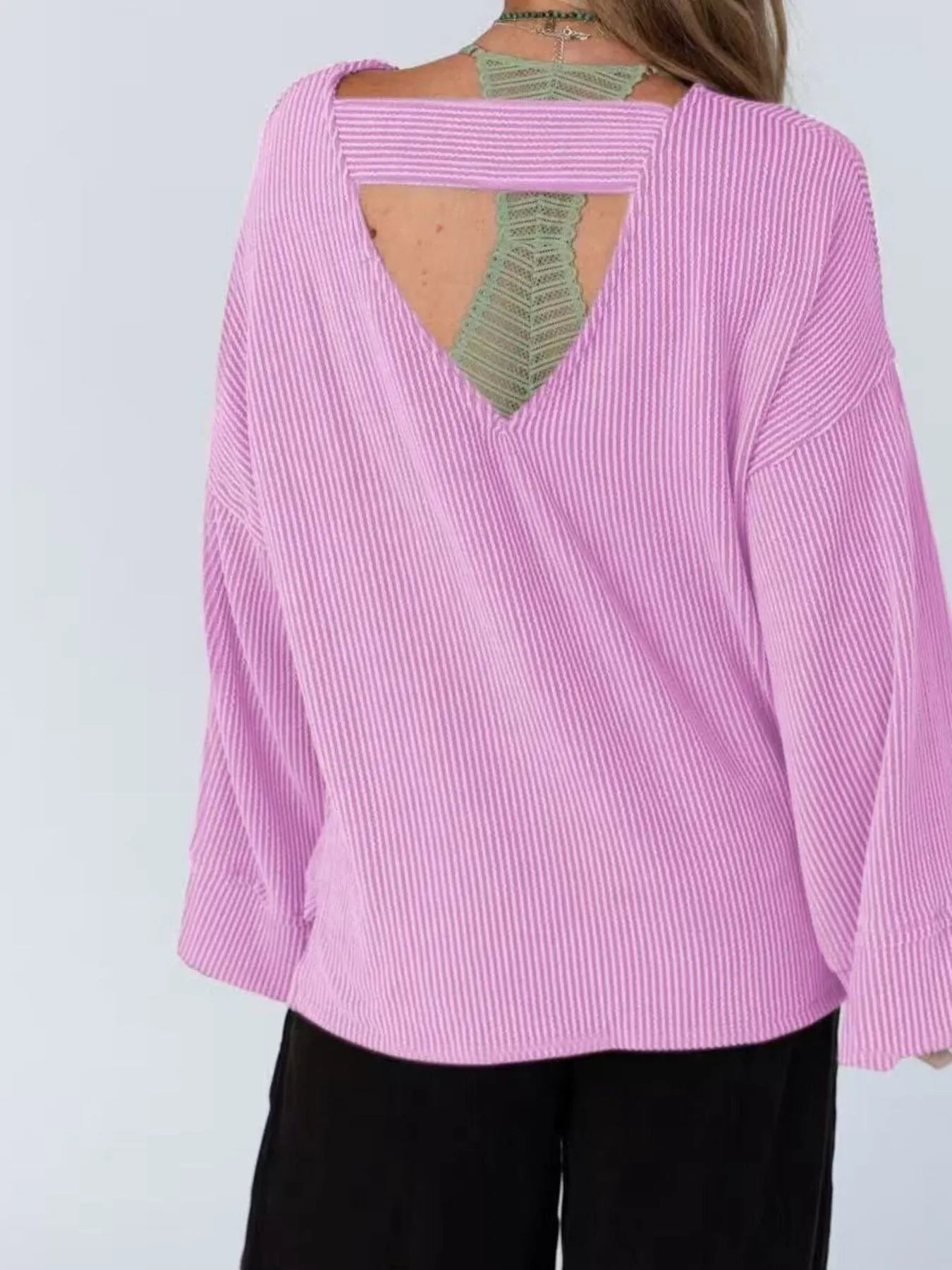 Cutout Back Long Sleeve T-Shirt - Fashorio