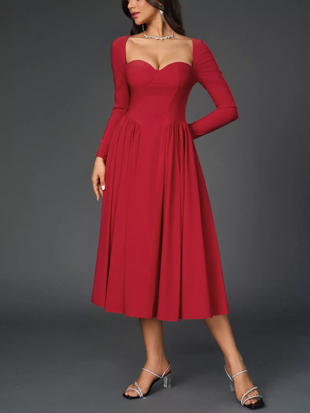 Sweetheart neck dress in second colour