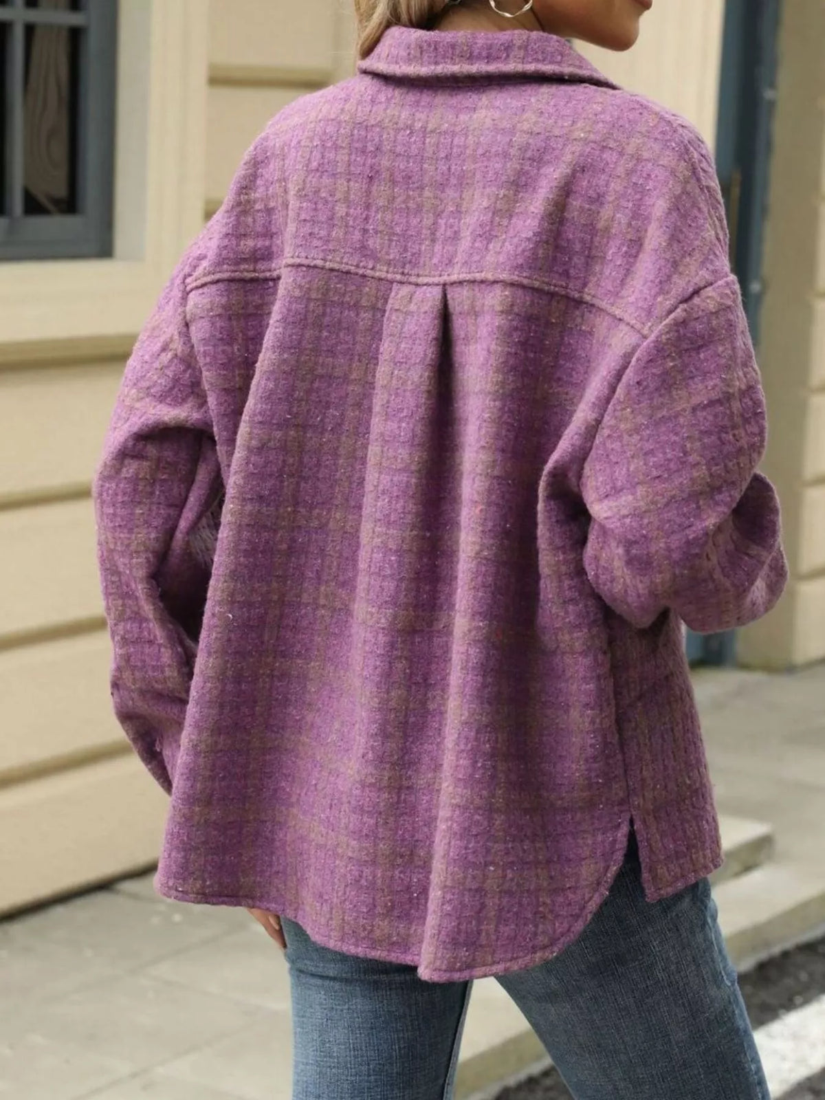 Plaid Button Up Jacket in White and Red view 19