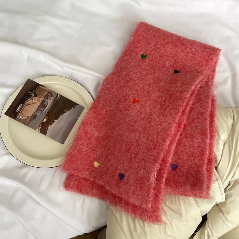Womens cozy knit scarf styled with a coat