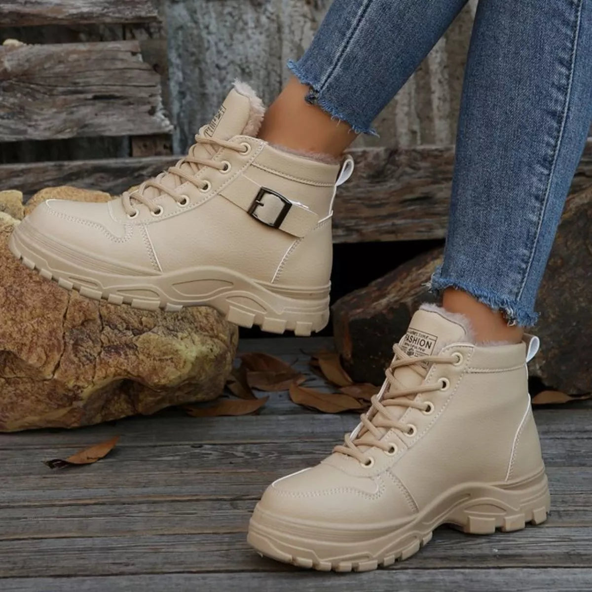 Warm lined buckle ankle boots sole view
