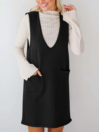 Sleeveless Knit Dress with Pockets Black - Fashorio