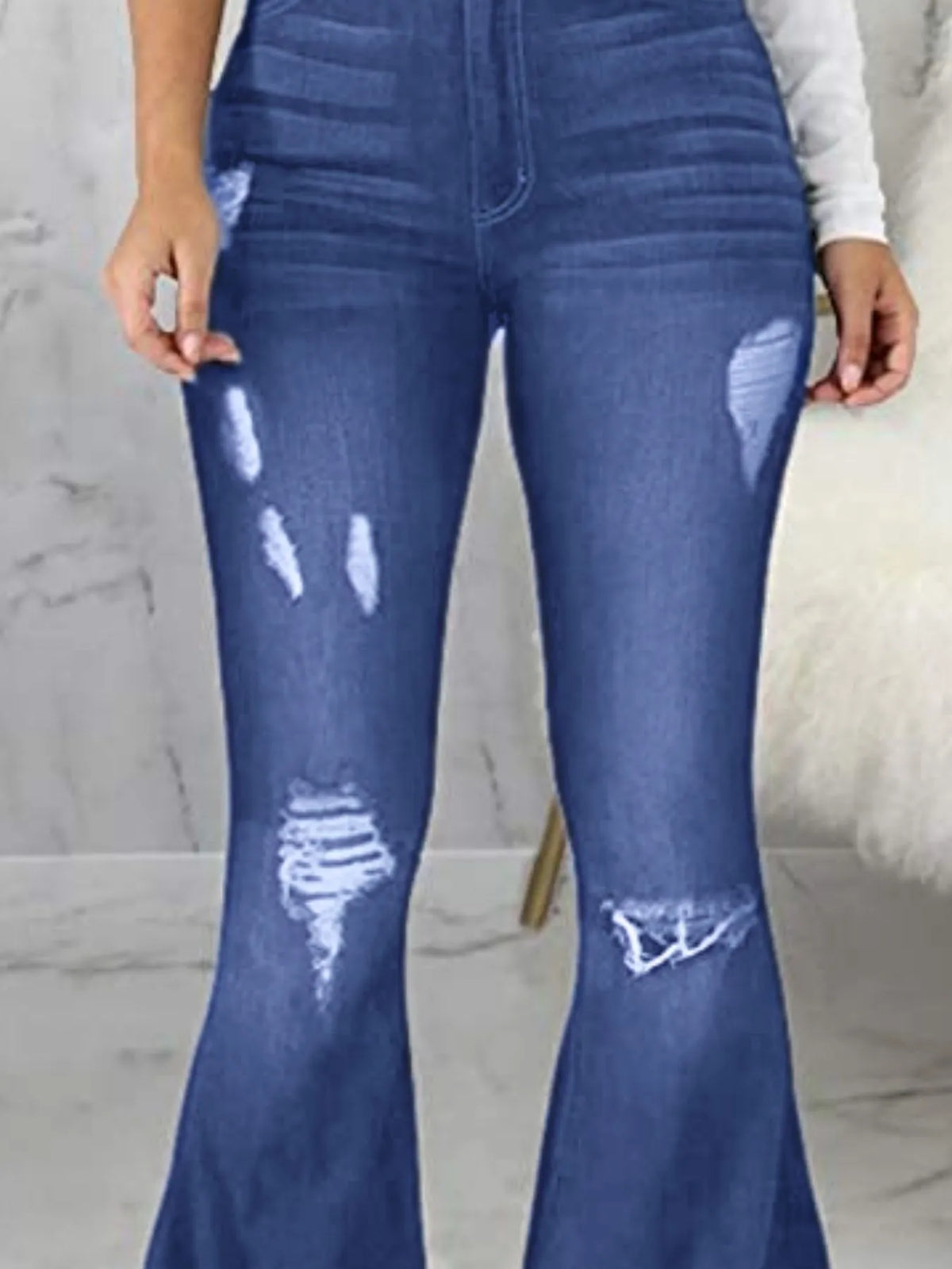 Plus Size Distressed Raw Hem Flare Jeans, view 12