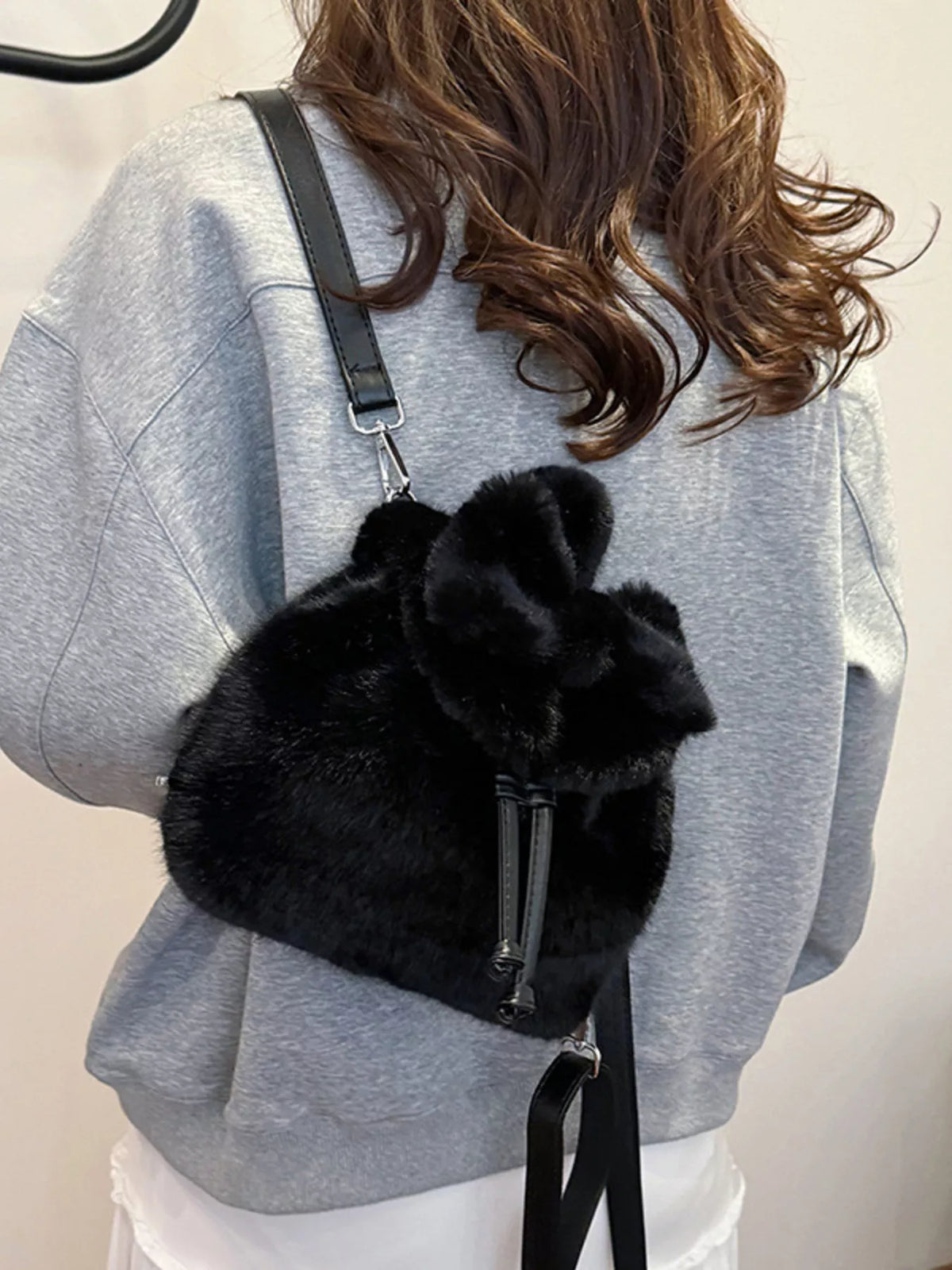 Plush mini backpack side view
