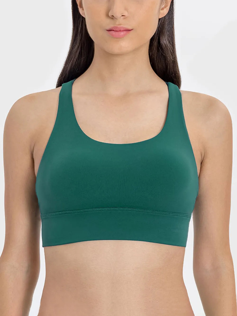 Crisscross scoop neck active tank close up detail
