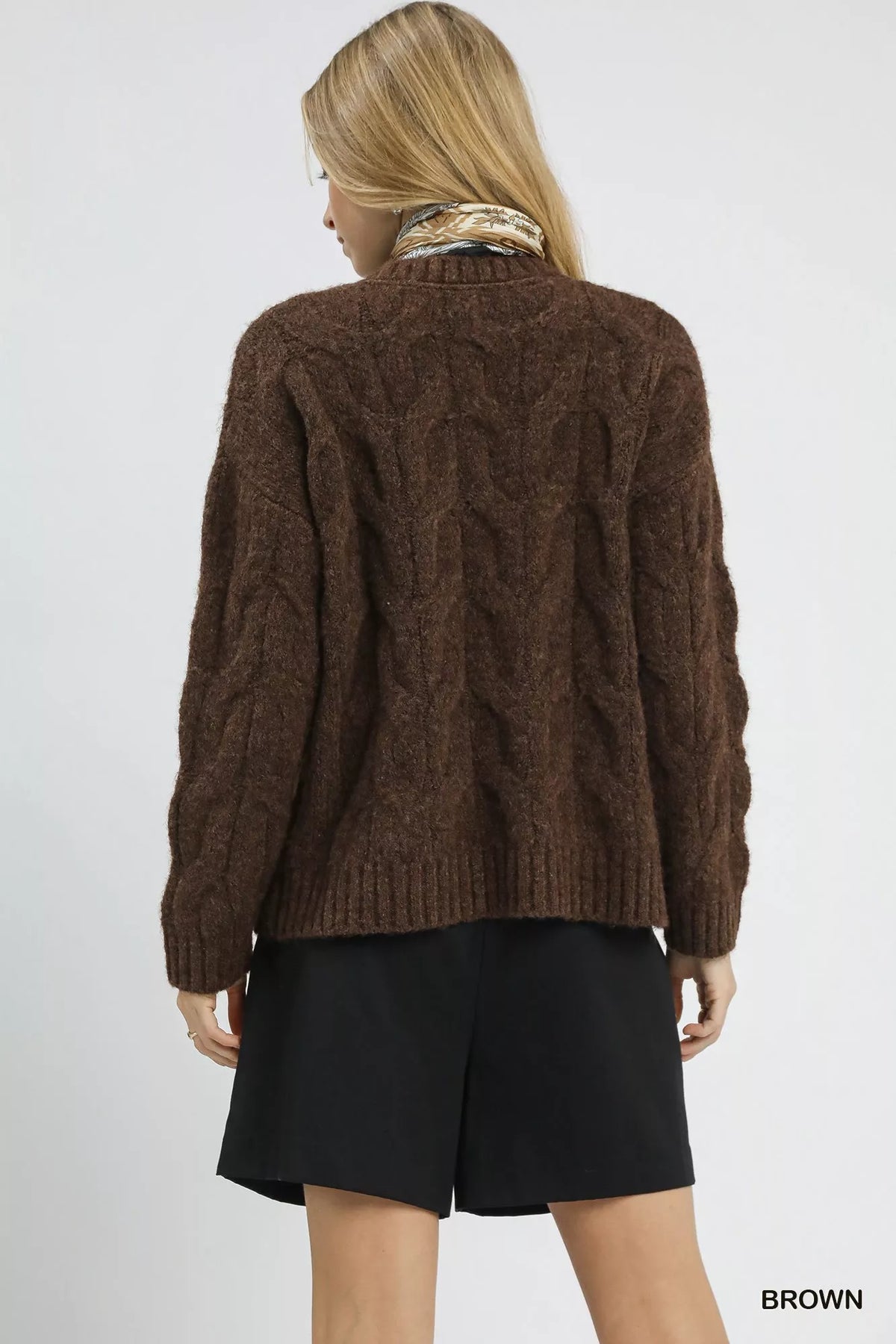 Cable Knit Cozy Sweater in Brown detail