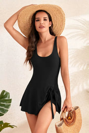Drawstring Scoop Neck Wide Strap One-Piece Swimwear - Fashorio