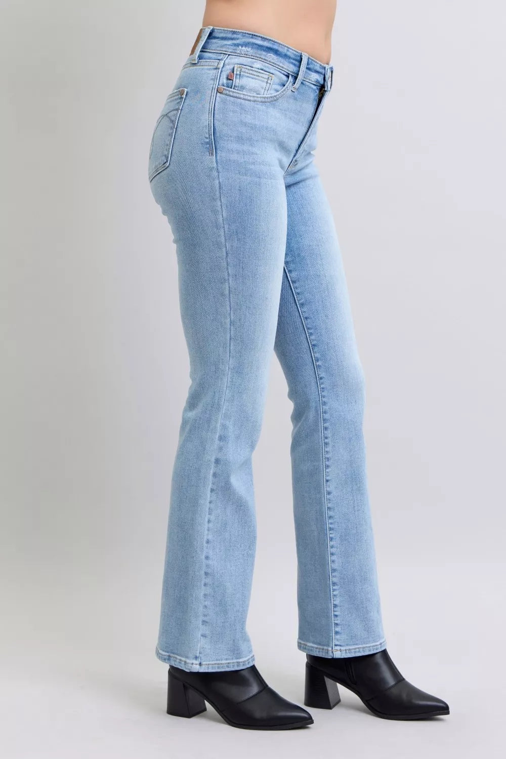 Judy Blue thermal bootcut jeans angled view