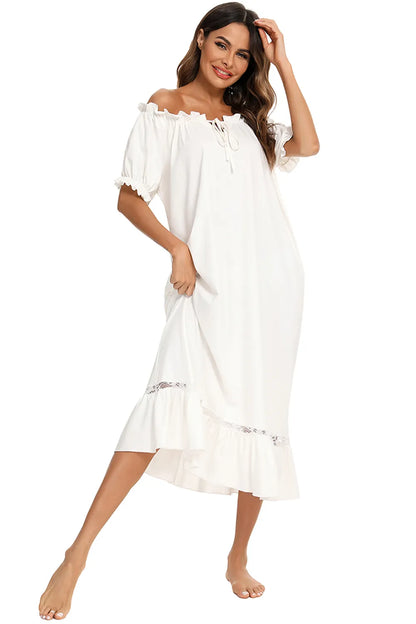 Lace Detail Short Sleeve Lounge Dress - Fashorio