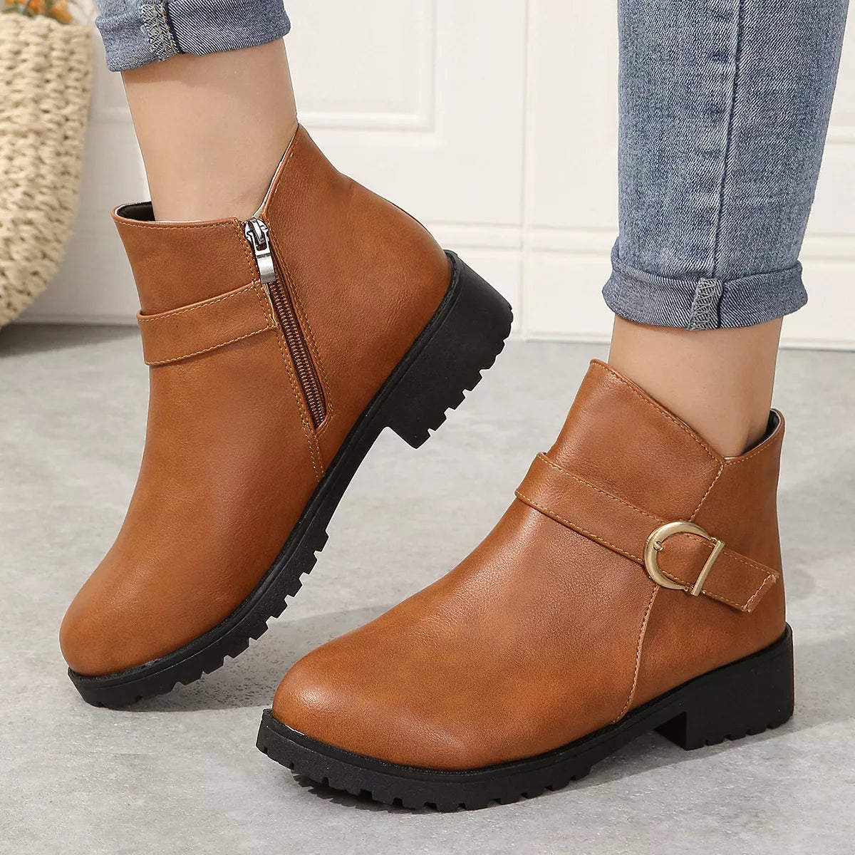 Buckle accent ankle boots detail of the heel