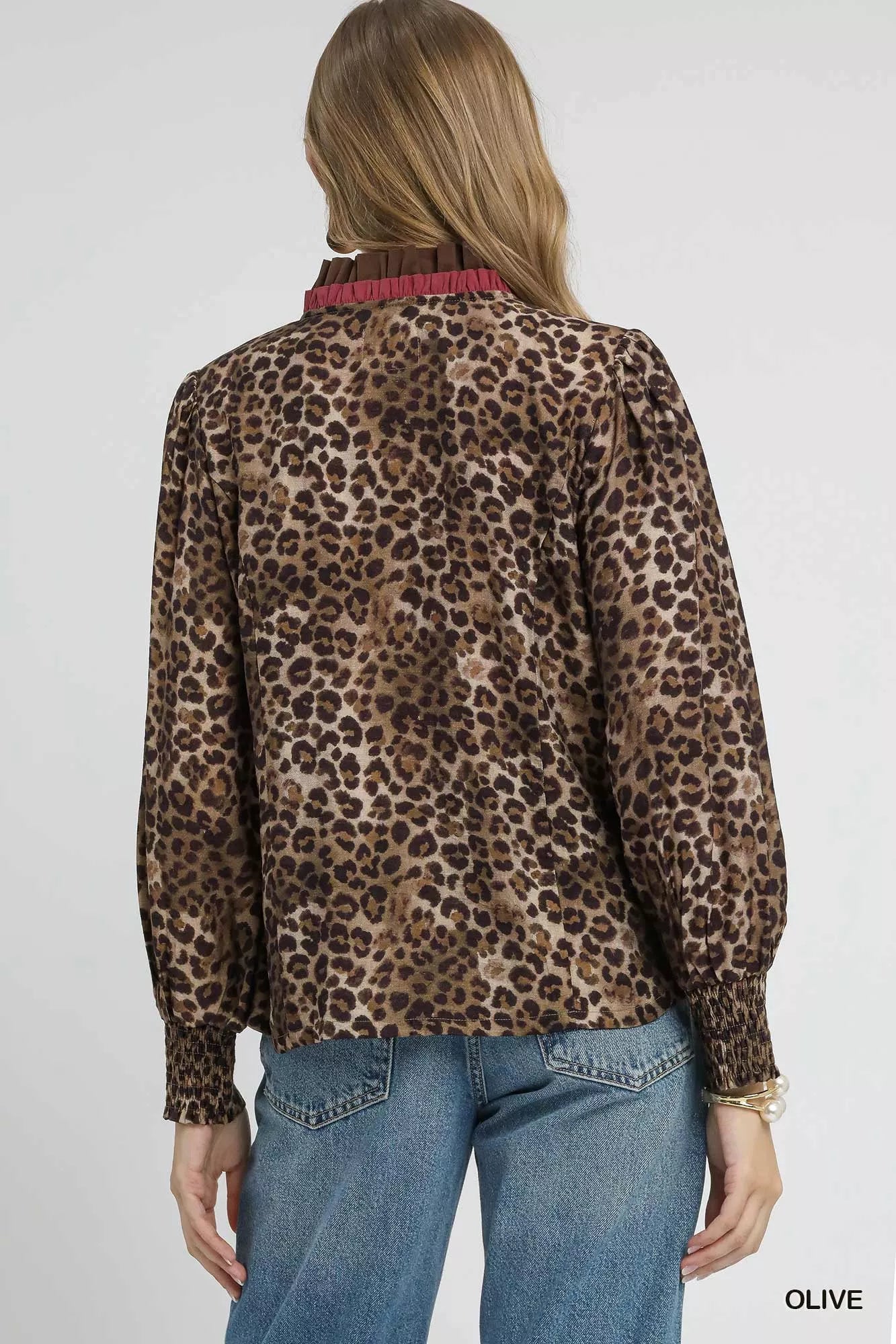 Umgee Ruffle Trim Leopard Print Shirt - Fashorio