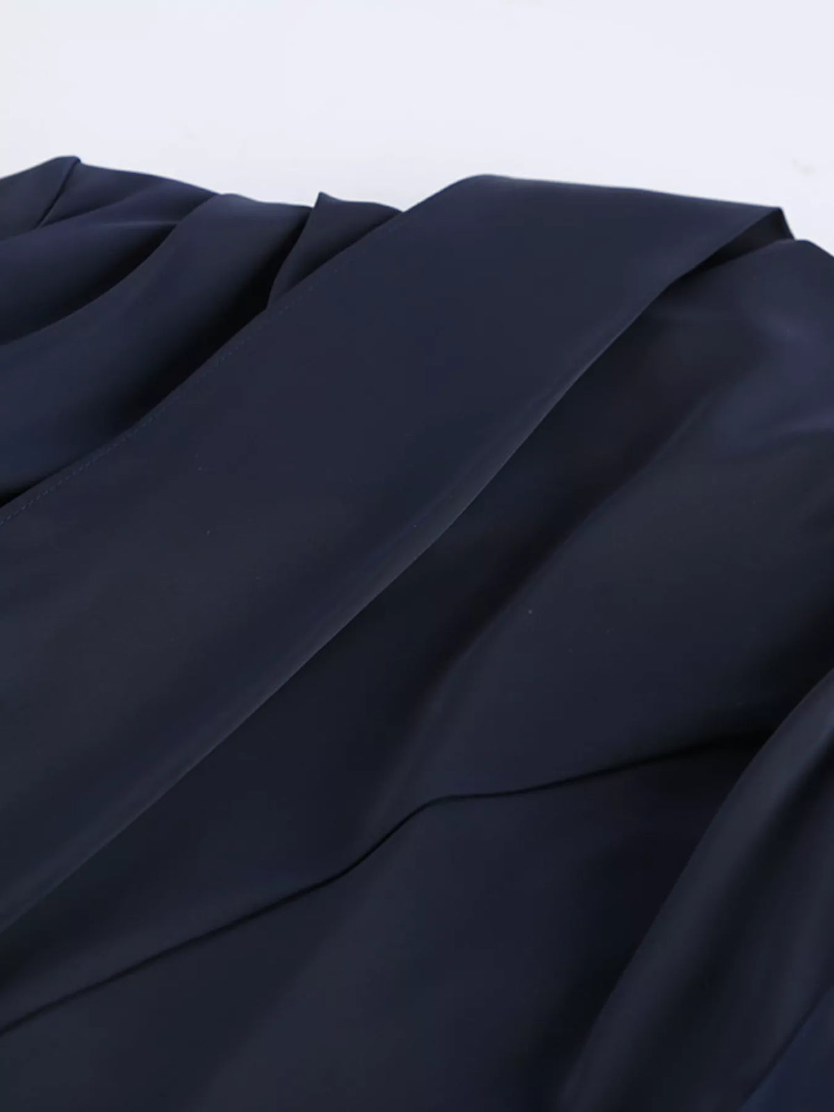 Dark Navy mock neck flounce sleeve dress back view